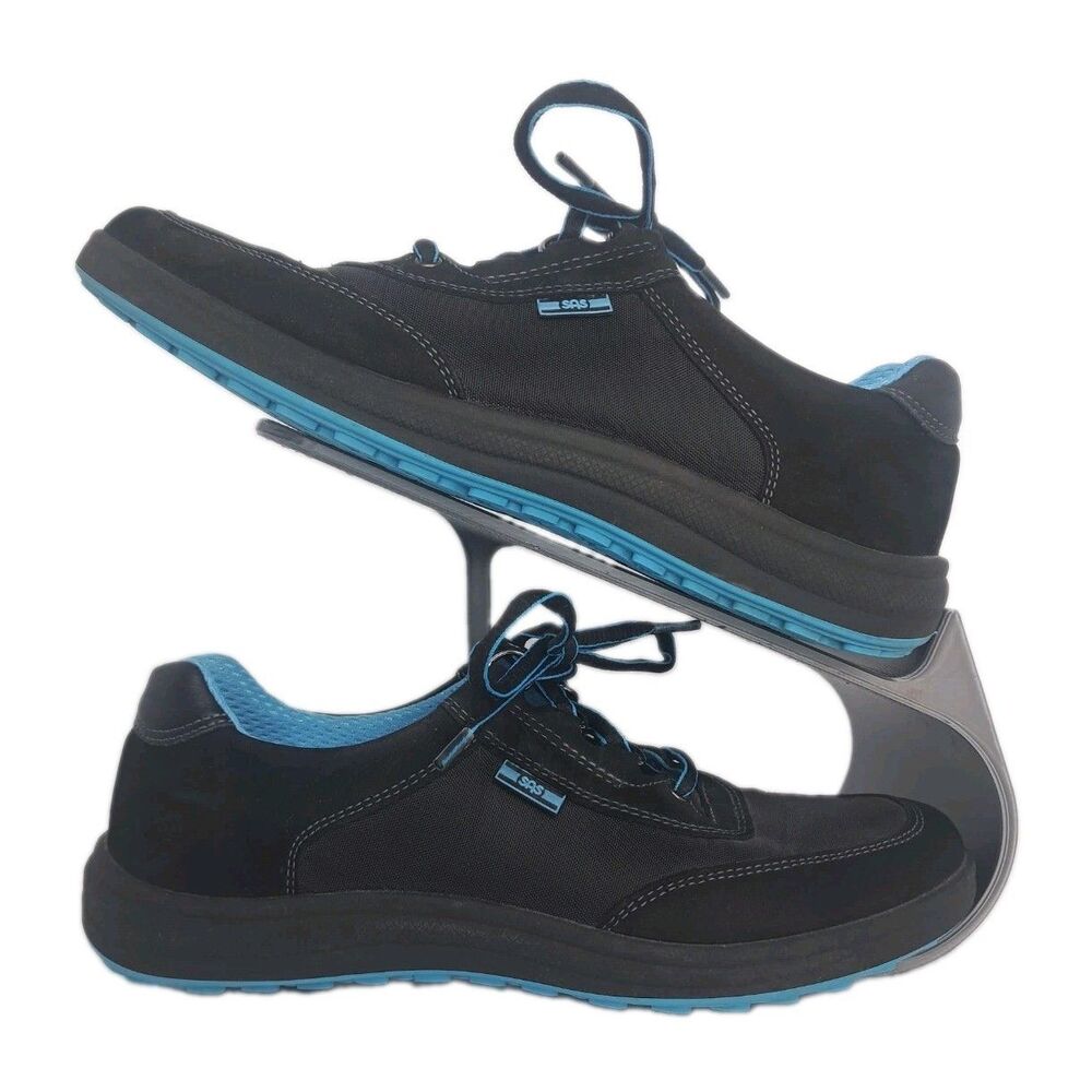 Sas Sporty Black Blue Walking Sneaker Shoes Women Size 6 Slim 6s Comfort Euc